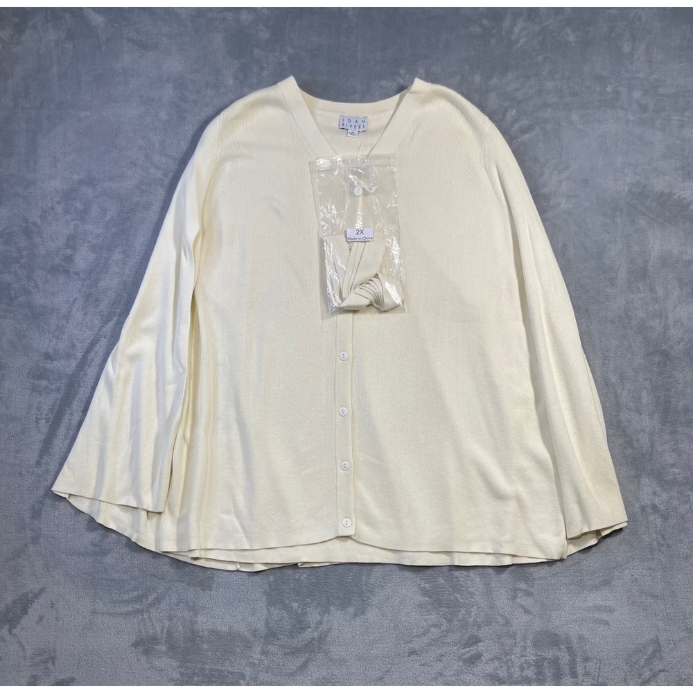 Joan Rivers Cardigan Womens 2X Ivory NWT Ribbed V-Neck Button Front A295897